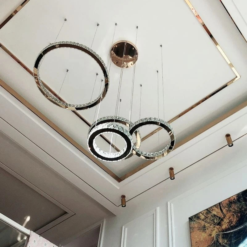 lustre led moderne de luxe en cristal et acier pour maison restaurant - vue 5 sur 6