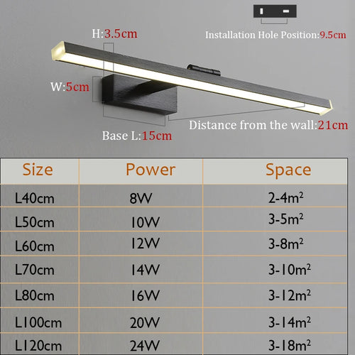 LED miroir lumière moderne applique murale LED lumière pour la maison salle de bain lampe AC90-260V LED luminaire intérieur appliques L120 100 80 60cm