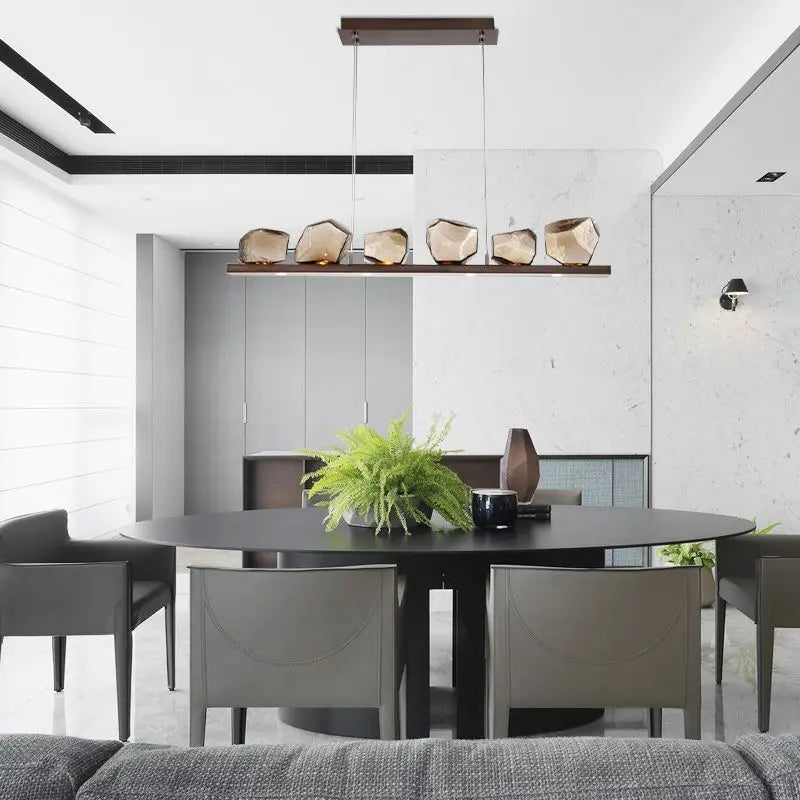 lustre moderne en pierre et verre élégant pour décoration intérieure - vue 4 sur 6