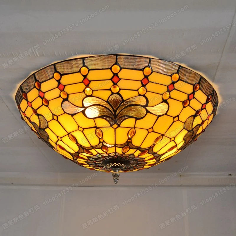 plafonnier européen en verre tiffany style rétro pour art ancien - vue 2 sur 5