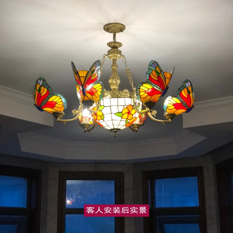 Lampe de luxe Style Tiffany en verre teinté - vue 4 sur 10