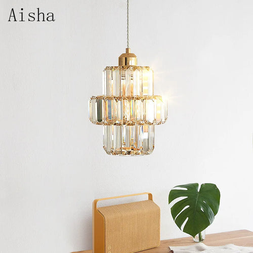 suspension en cristal doré style loft design moderne luxe - vue 2 sur 6