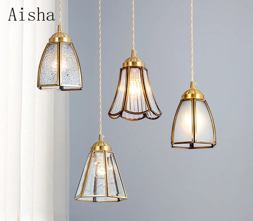 suspension vintage en verre japonais et cuivre design nordique