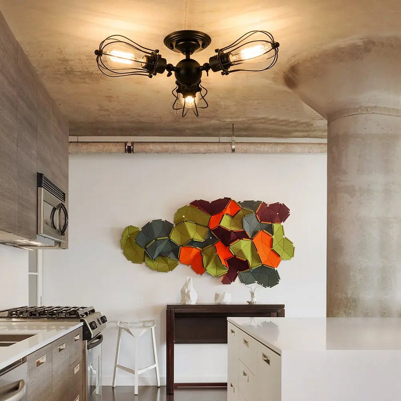 plafonnier vintage loft en fer cage métal lumière led nordique