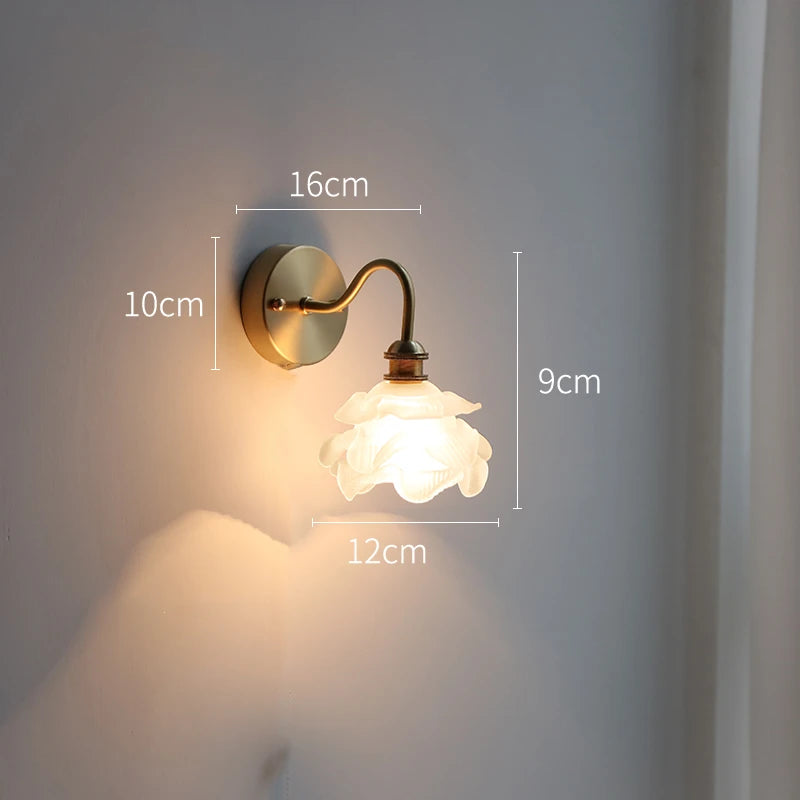 Applique murale fleur verre cuivre tirer chaîne interrupteur LED chambre salle de bain miroir escalier lumière nordique moderne