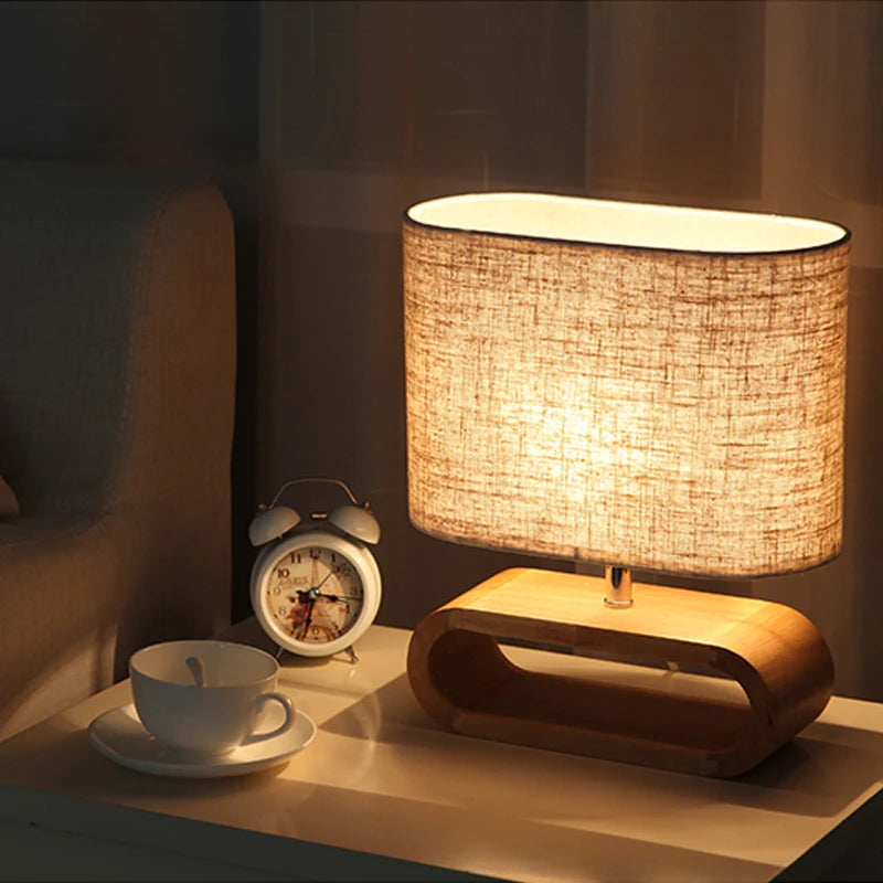Base en bois nordique lampe de table abat-jour en tissu lampes de table pour salon chambre chevet lampe de bureau lampes de lecture luminaire E27 - vue 7 sur 6