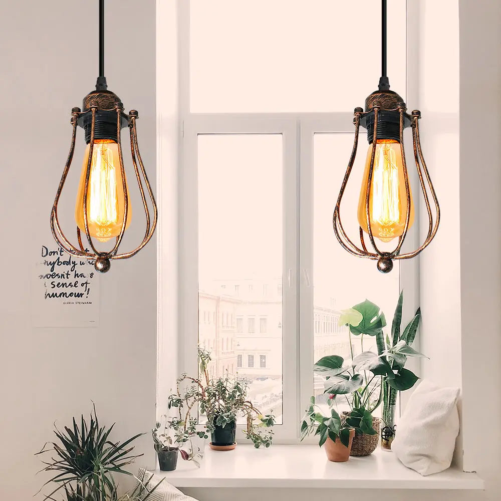 suspension industrielle vintage en fil métallique cage loft nordique led - vue 5 sur 8
