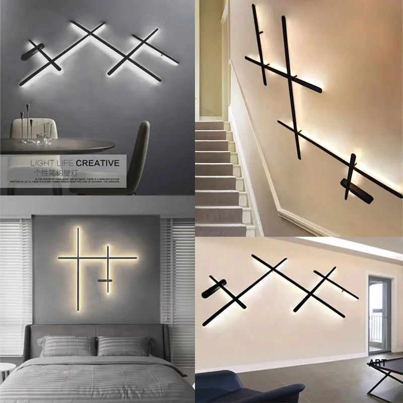 applique murale led rétro-éclairé simple longue bande art déco