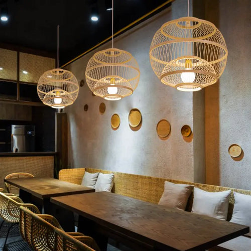 suspension vintage en bambou tressé led pour hôtel et restaurant - vue 5 sur 4