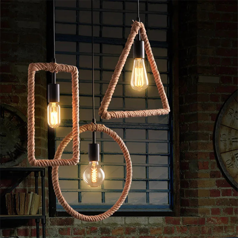 suspension vintage rétro en corde de chanvre avec abat-jour décoratif