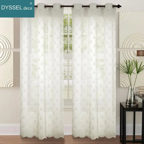Rideau transparent brodé floral festonné pour salon