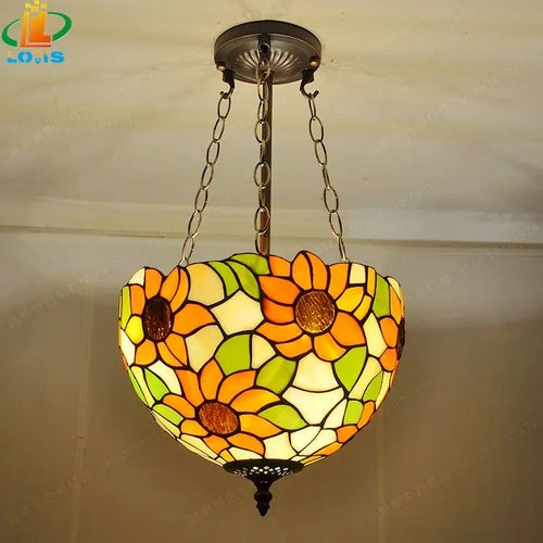 lustre tournesols en verre tiffany pour décoration rétro - vue 4 sur 5
