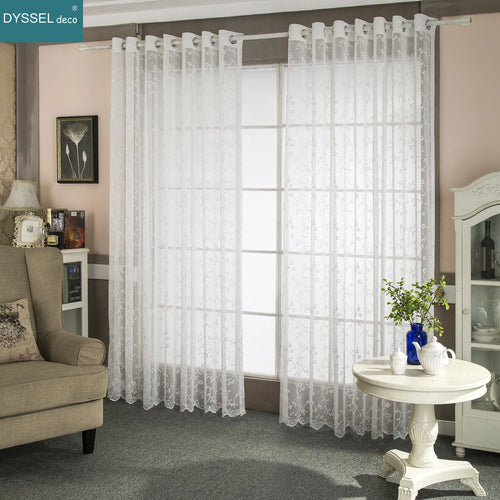 Rideau transparent brodé motif floral style rétro salon - vue 3 sur 8