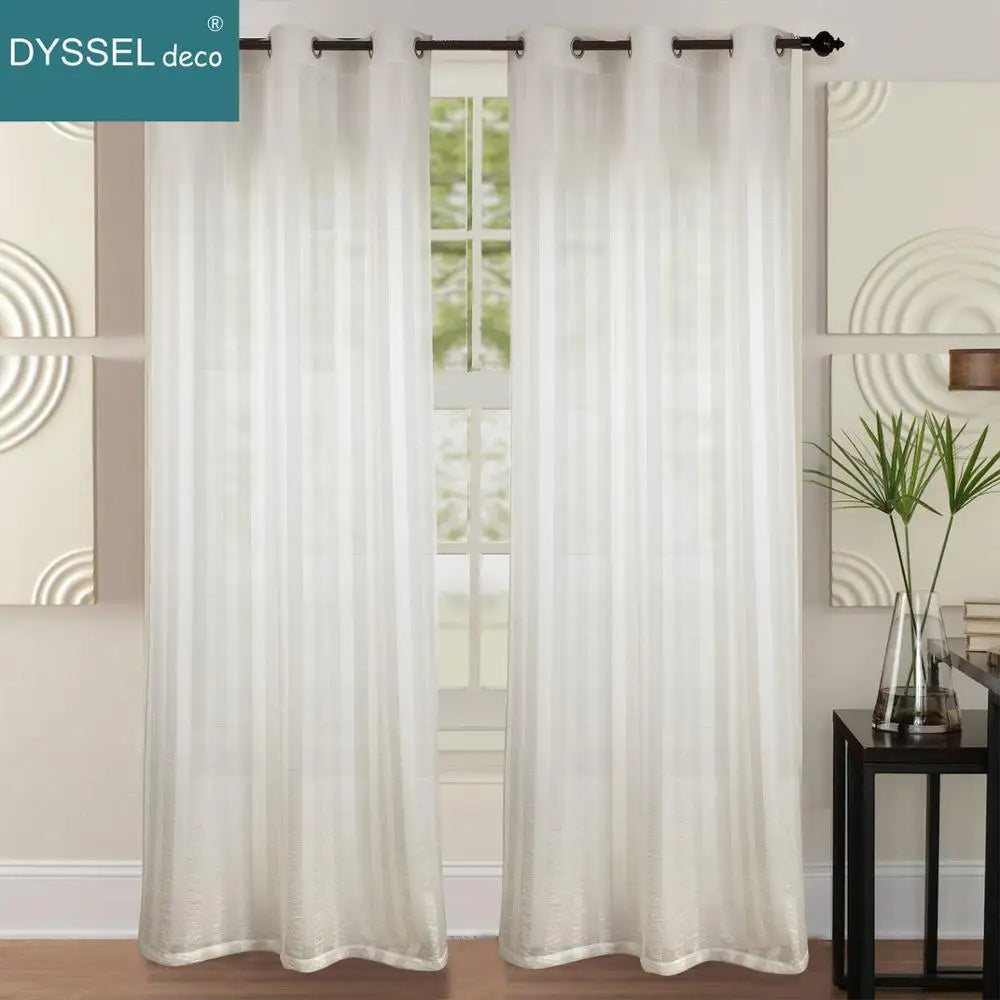 Rideau transparent à rayures style européen salon chambre - vue 3 sur 8