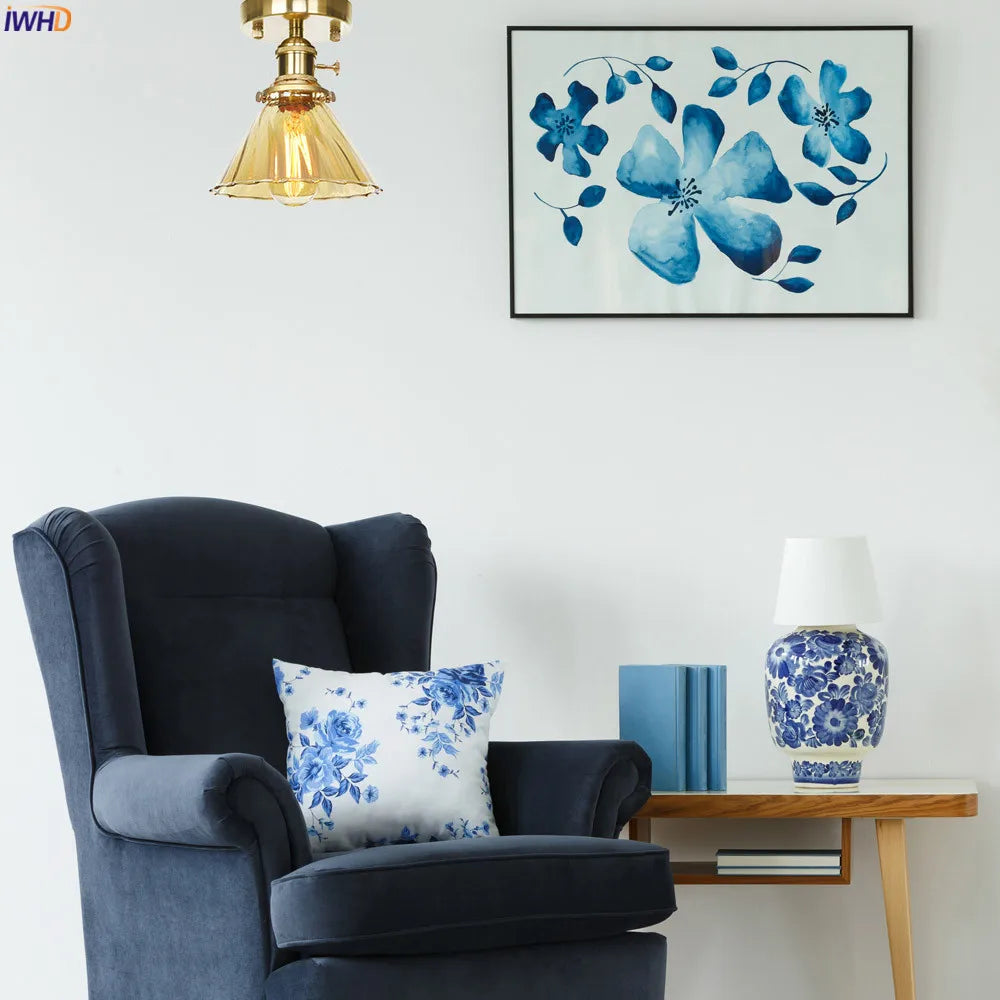 plafonnier nordique vintage en style cuivre avec boule de verre led - vue 11 sur 16
