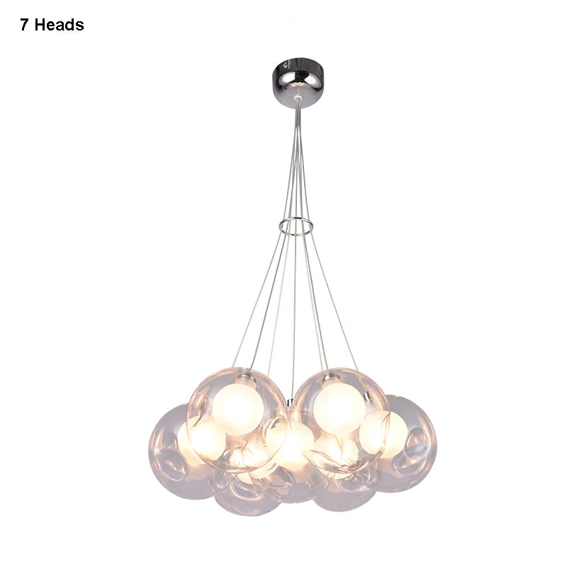 gzmj moderne boule de verre suspension lumières multiples têtes suspension lampe - vue 13 sur 13