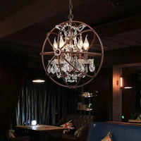 lustre vintage industriel en fer et cristal