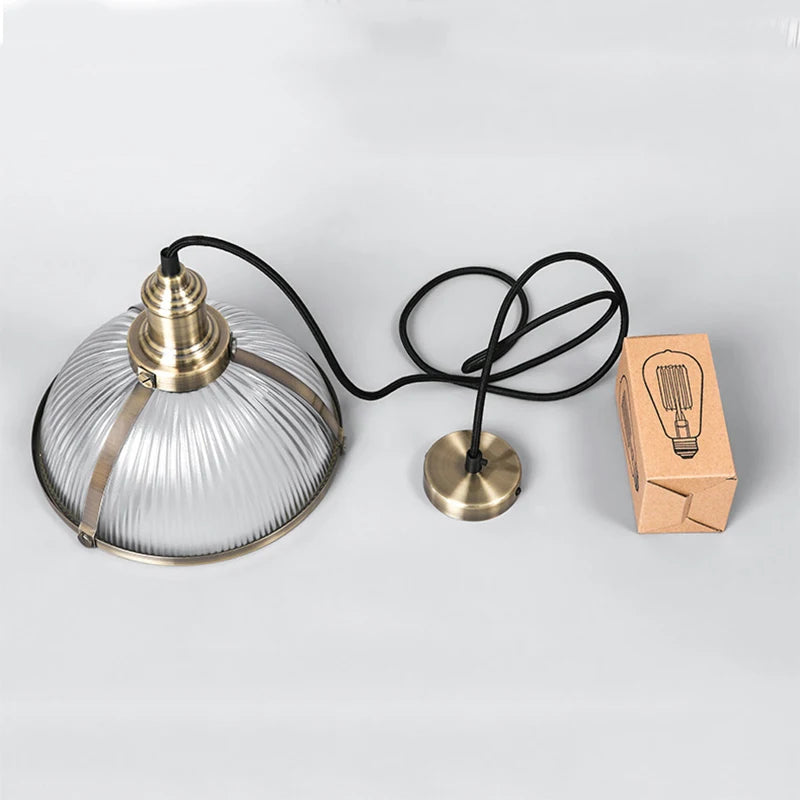 suspension vintage abat-jour en verre luminaire loft à led - vue 8 sur 8