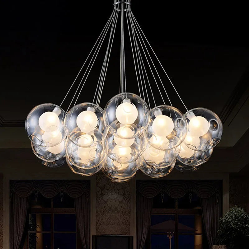 gzmj moderne boule de verre suspension lumières multiples têtes suspension lampe - vue 3 sur 13