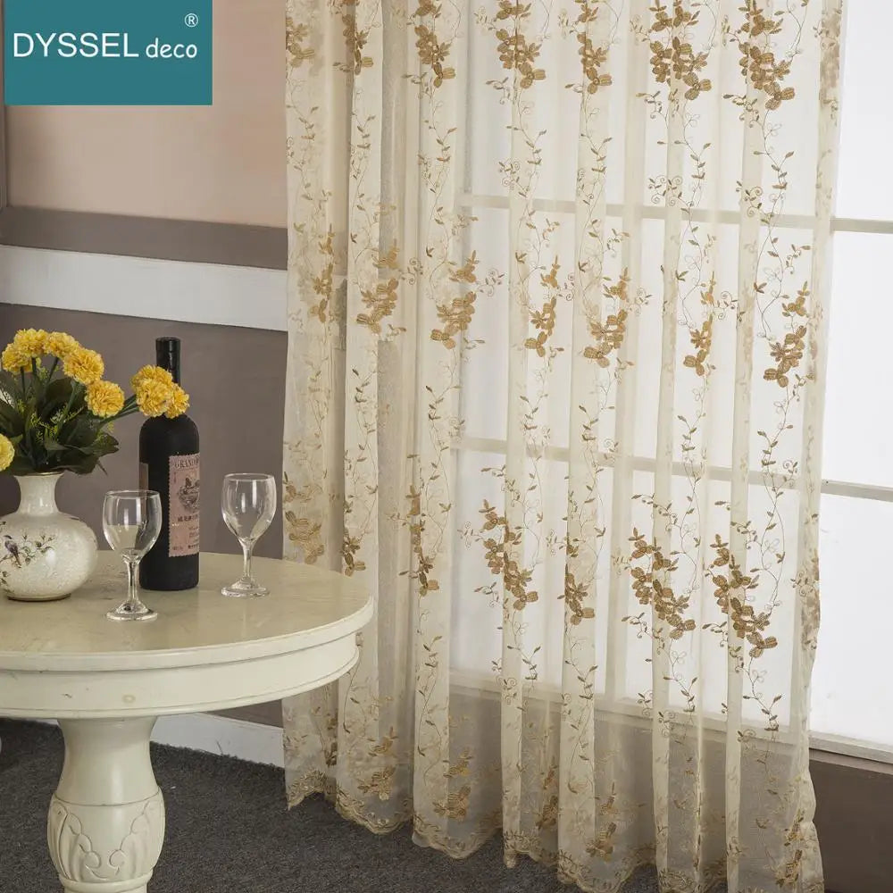 Rideau transparent broderie florale feston style europeen salon - vue 6 sur 8