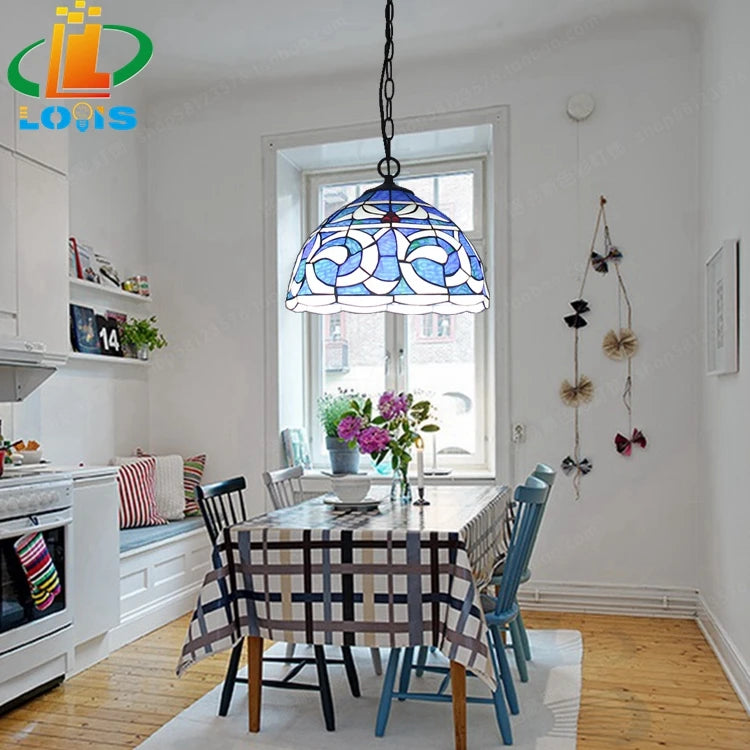 lustre en kapok pour restaurant méditerranéen avec éclairage en verre tiffany