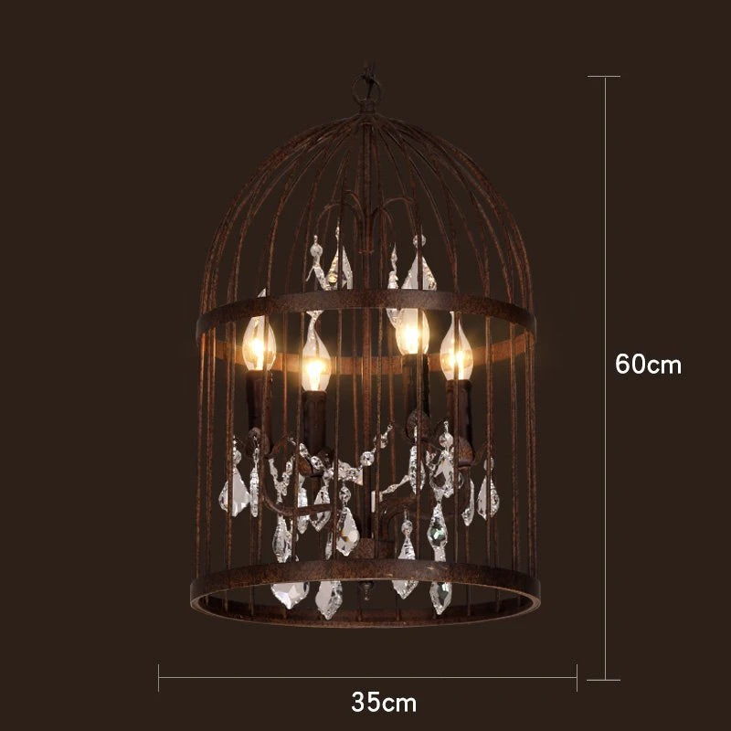 Vintage cage à oiseaux en cristal noir lustre éclairage américain rétro industriel fer Art Restaurant Bar magasin de vêtements Luminaria - vue 7 sur 11