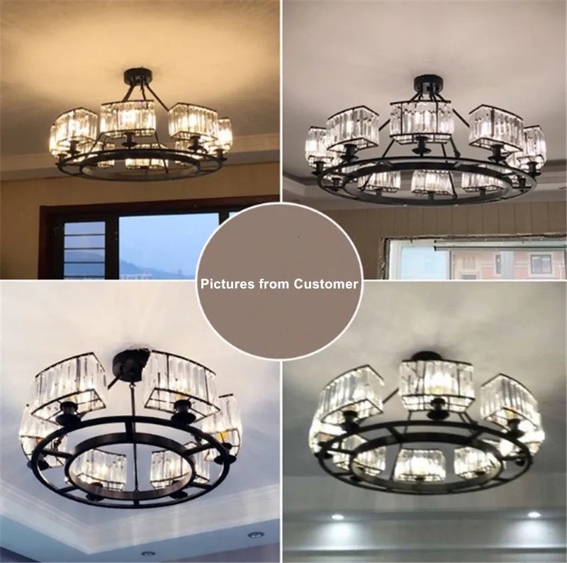 lustre en fer forgé et cristal style rétro industriel - vue 6 sur 6