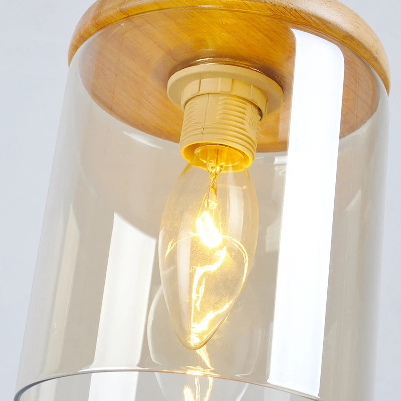 gzmj abat-jour simple en verre bois luminaire suspendu - vue 9 sur 8