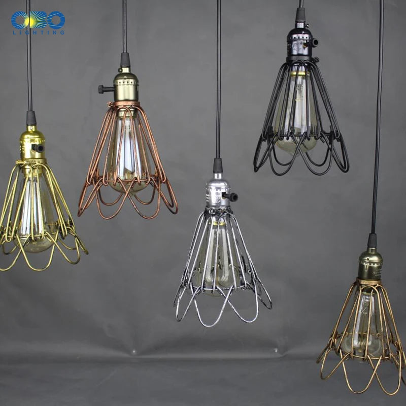 suspension vintage en fer avec abat jour et interrupteur intérieur - vue 3 sur 11