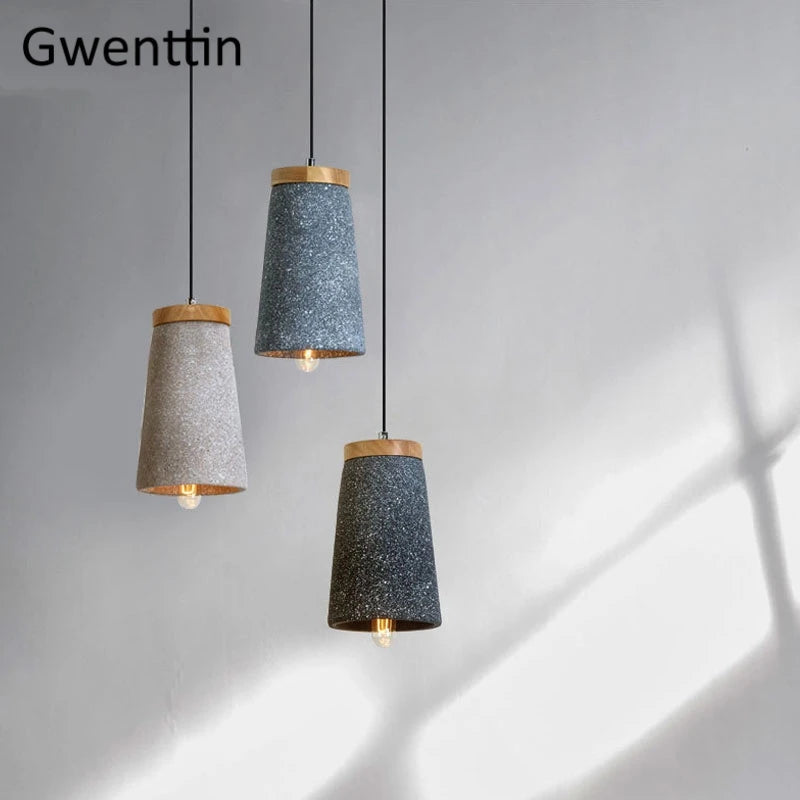 suspension en ciment vintage et bois moderne à LED - vue 3 sur 9
