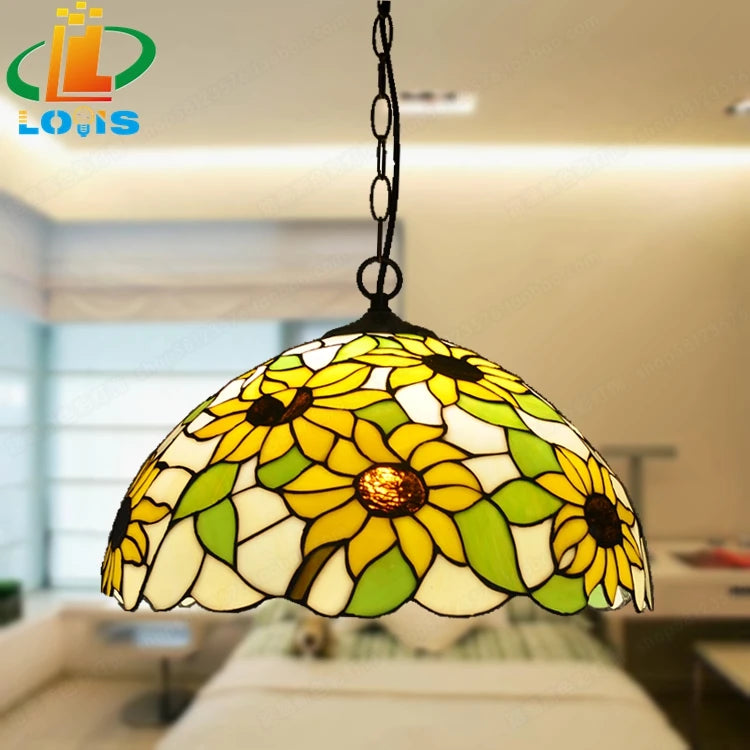 lustre en verre tiffany avec tournesols pour éclairage tendance - vue 3 sur 6