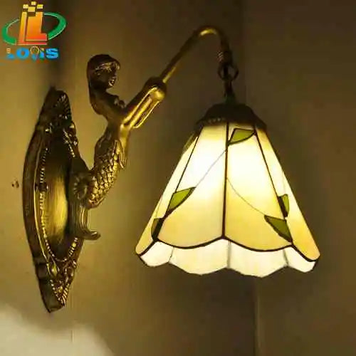 applique murale sirène en miroir émaillé style tiffany décoratif - vue 8 sur 9