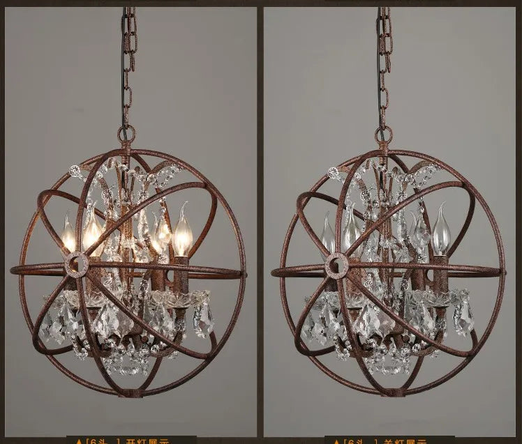 lustre vintage industriel en fer et cristal - vue 2 sur 6