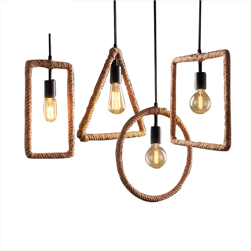 suspension vintage rétro en corde de chanvre avec abat-jour décoratif