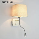 Applique murale LED avec abat-jour en tissu et liseuse