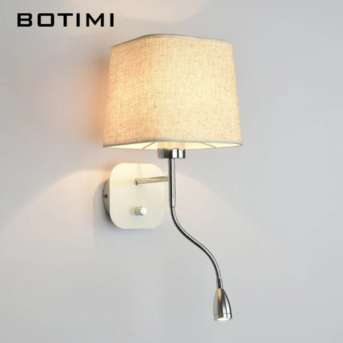 Applique murale LED avec abat-jour en tissu et liseuse