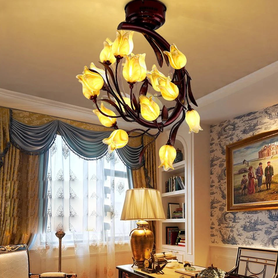 plafonnier LED tulipe en verre style nordique décoratif - vue 4 sur 8
