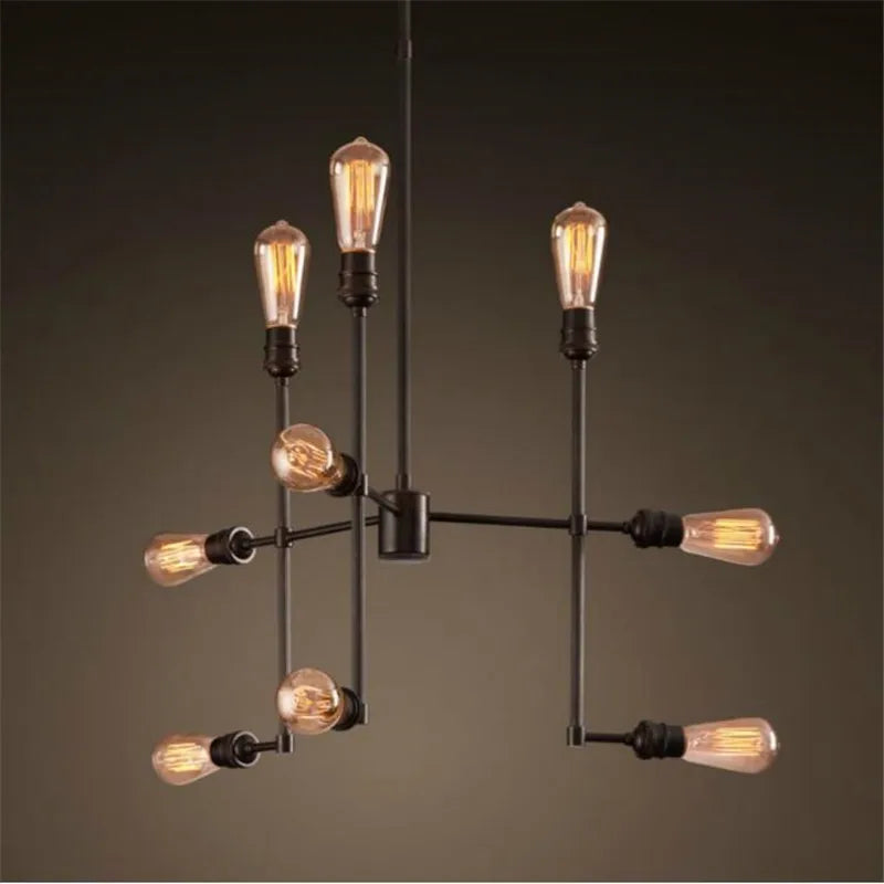 Retro industrial creativity 9 chandeliers, American country living room lights LOFT Loft Hotel bar personality lights - vue 2 sur 5