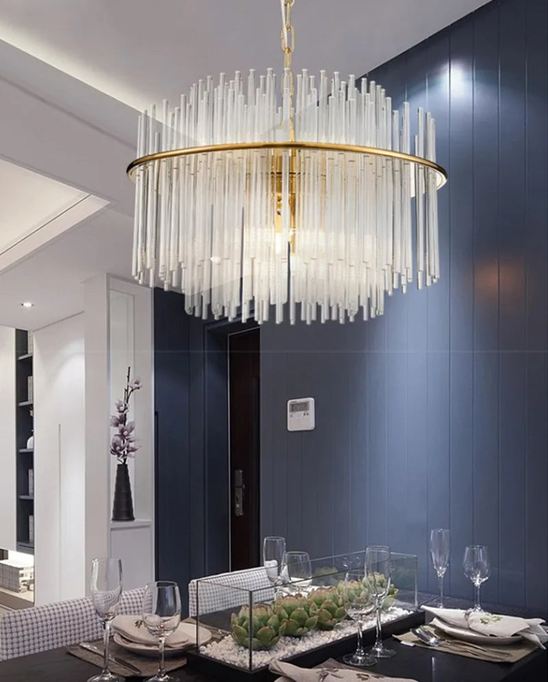 lustre en cristal moderne avec tige en verre transparent élégant et chic - vue 7 sur 6