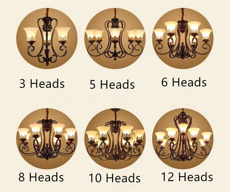 lustre en métal vintage style européen rétro pour éclairage intérieur - vue 4 sur 11