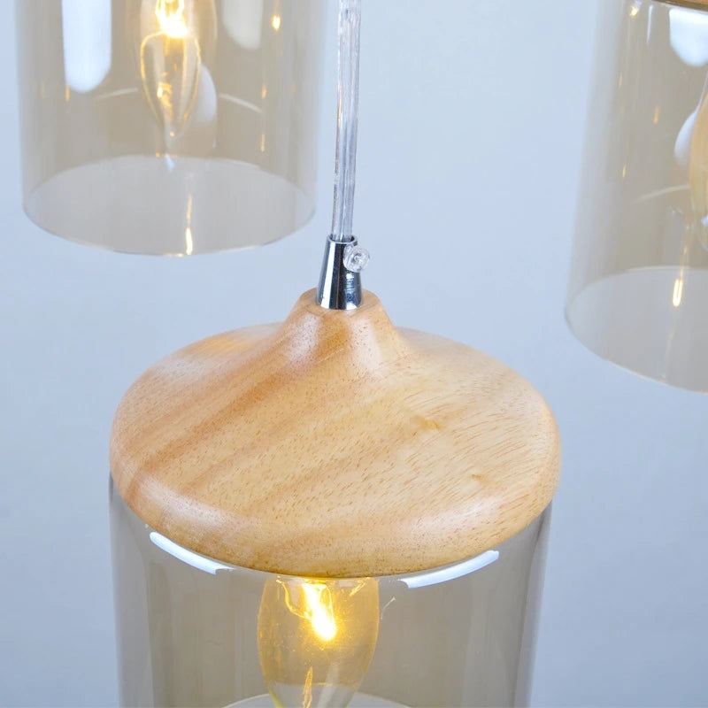 gzmj abat-jour simple en verre bois luminaire suspendu - vue 6 sur 8