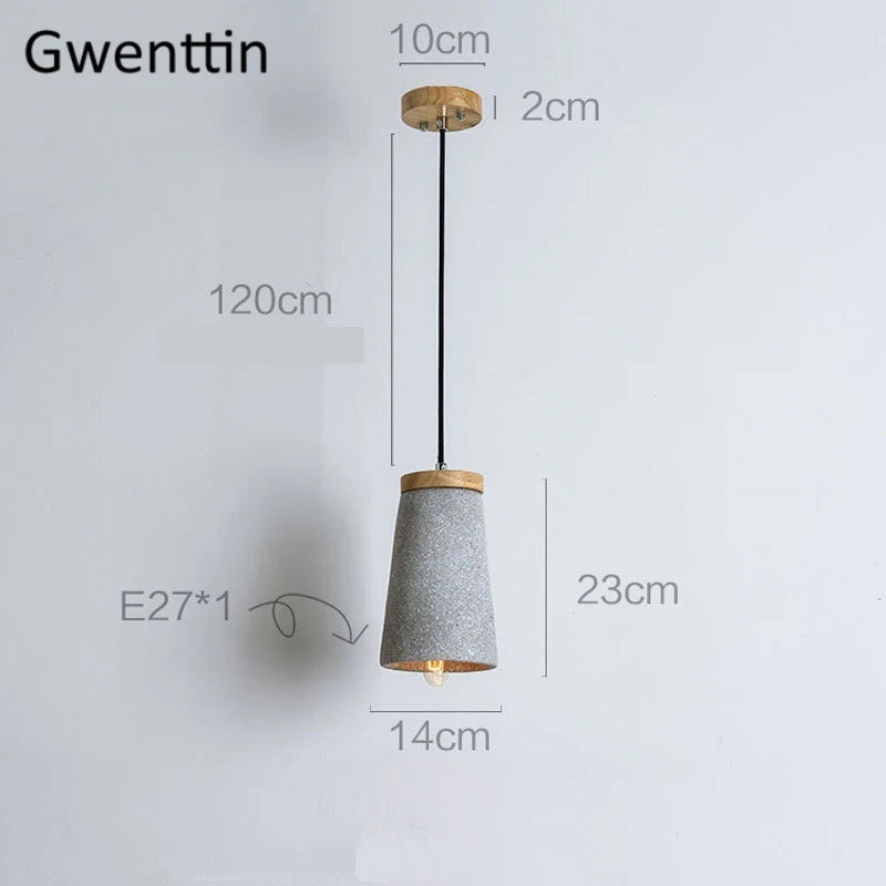 suspension en ciment vintage et bois moderne à LED - vue 5 sur 9