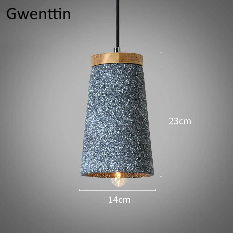 suspension en ciment vintage et bois moderne à LED - vue 8 sur 9