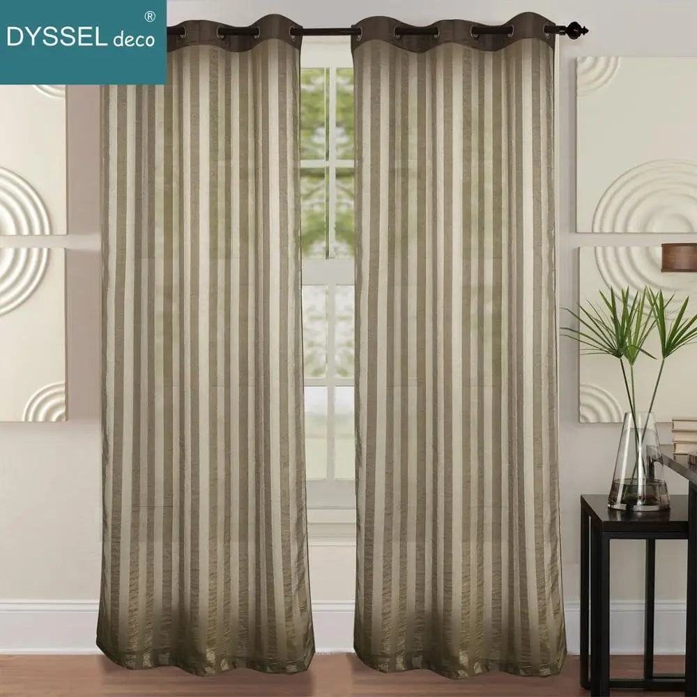Rideau transparent à rayures style européen salon chambre - vue 5 sur 8