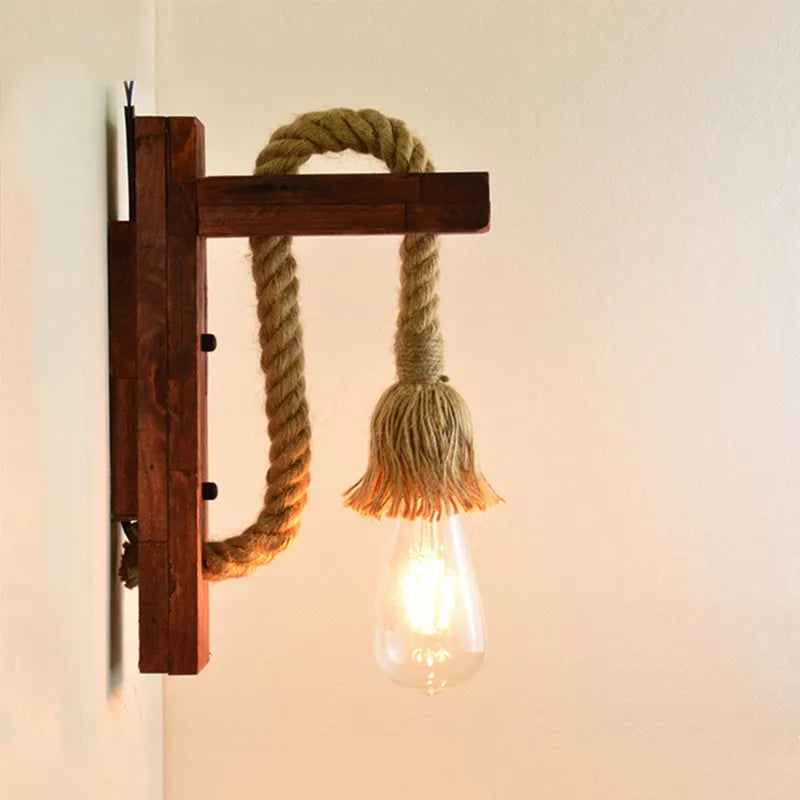 Applique murale Vintage industrielle lampe à LED luminaires muraux corde lecture chambre décor à la maison monté appliques murales en bois intérieur