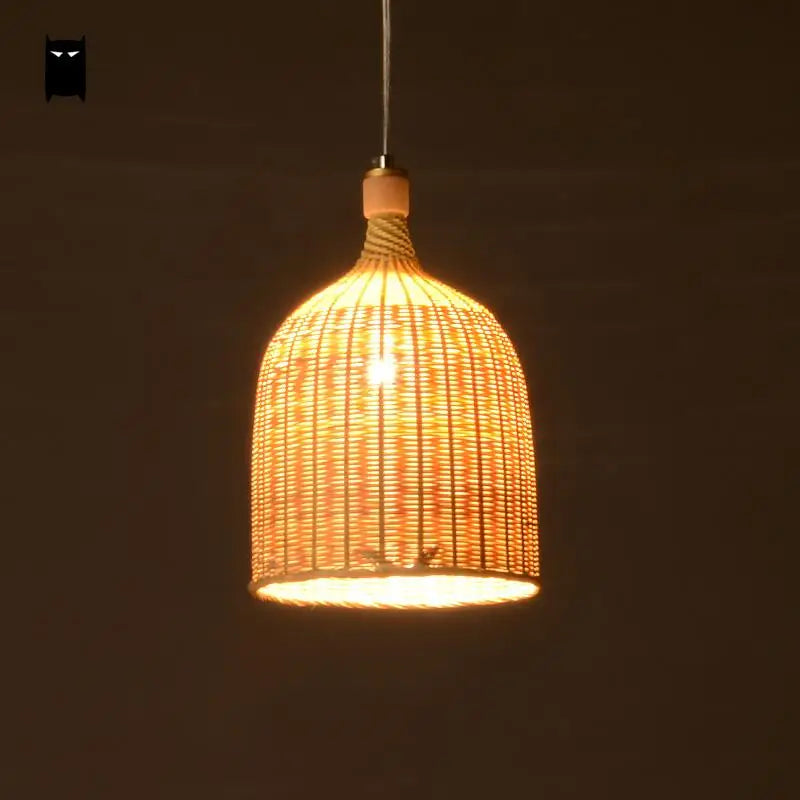 suspension bambou osier rotin panier seau luminaire rustique asiatique japon lampe suspendue Luminaire Design salle à manger