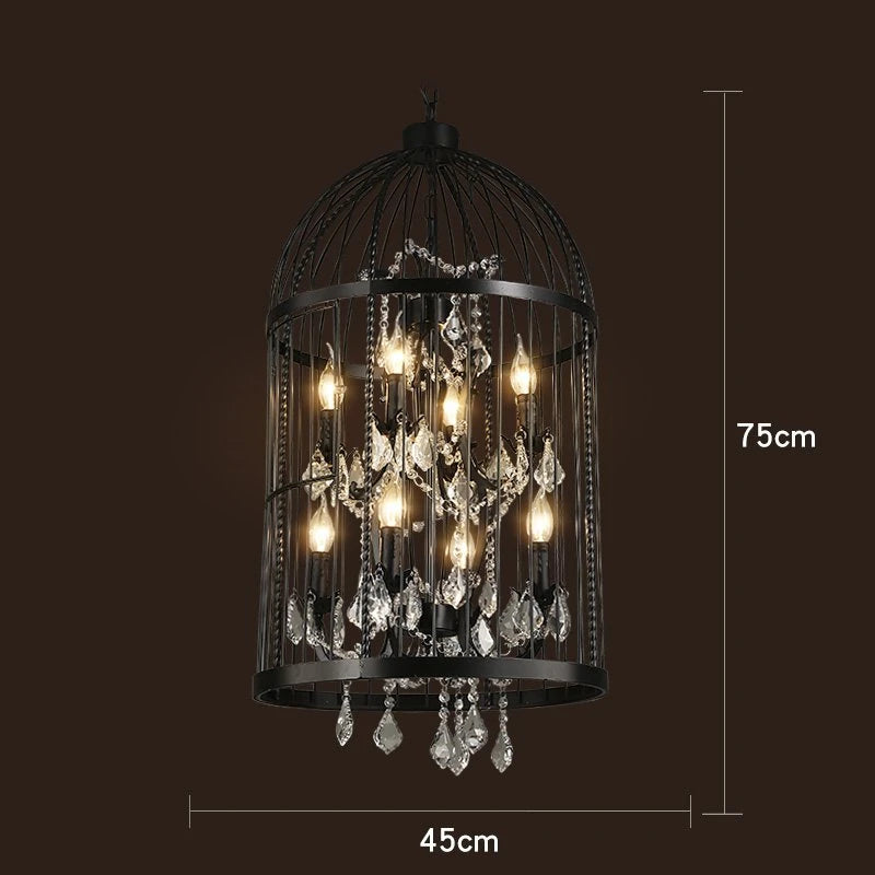 Vintage cage à oiseaux en cristal noir lustre éclairage américain rétro industriel fer Art Restaurant Bar magasin de vêtements Luminaria - vue 8 sur 11