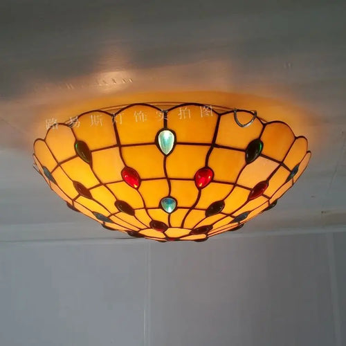 Factory Direct 16-inch The American Retro Ceiling Lamps Tiffany Stained Glass Art Of Living Room, Bedroom Balcony Lighting - vue 3 sur 6
