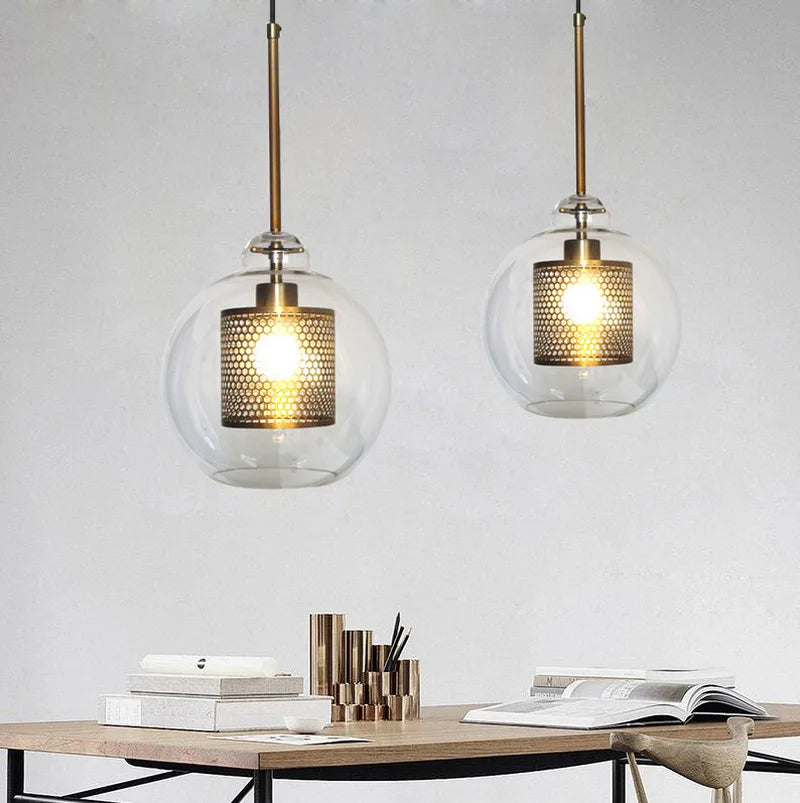 lustre en boule de verre industriel rétro pour loft hôtel restaurant