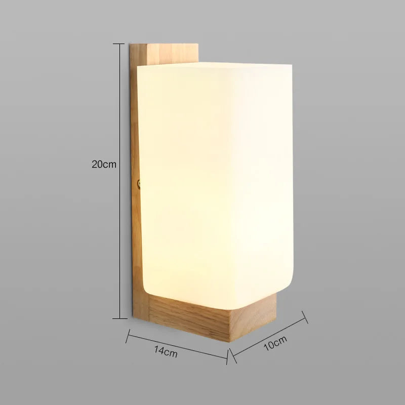 applique murale moderne en bois avec veilleuse et abat-jour dépoli - vue 4 sur 7